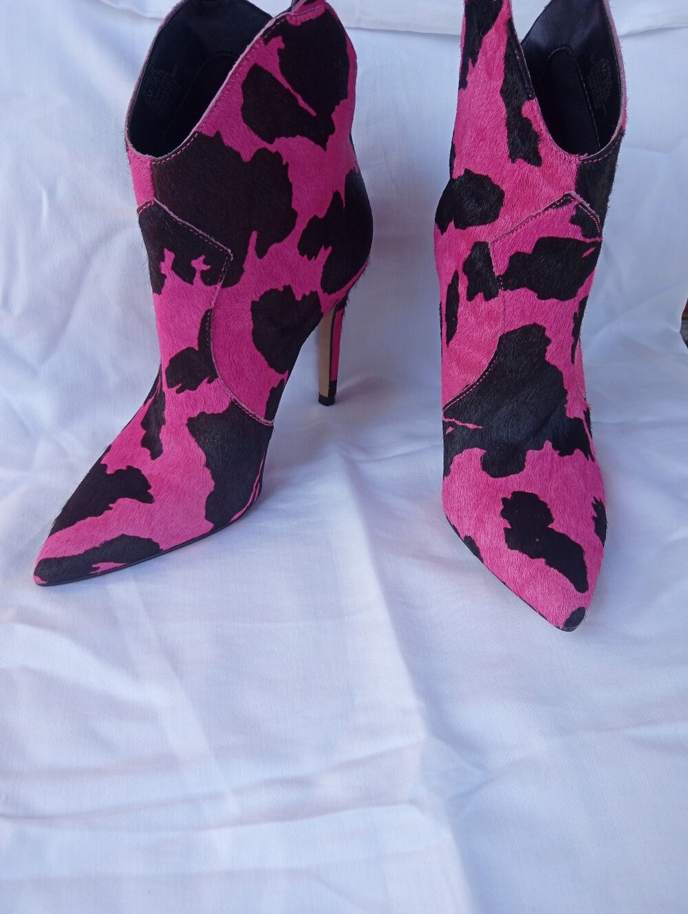 Jessica Simpson Pink & Black Cowhide Pointed Toe Stiletto Ankle Boots